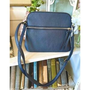 La Terre navy blue vegan leather crossbody bag